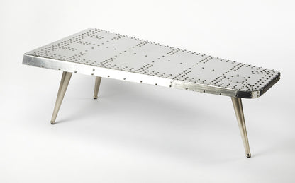 Butler Specialty Company - Midway Aviator - Midway 59.5 in. W Triangular Metal & Wood Aviator Themed Coffee Table, Silver - 2061025