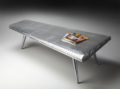 Butler Specialty Company - Midway Aviator - Midway 59.5 in. W Triangular Metal & Wood Aviator Themed Coffee Table, Silver - 2061025