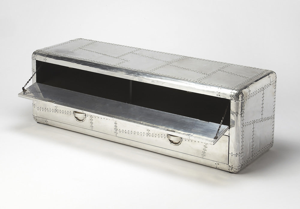 Butler Specialty Company - Midway Aviator - Midway 59 in. W Rectangular Metal Aviator Themed TV Stand, Silver - 6106330
