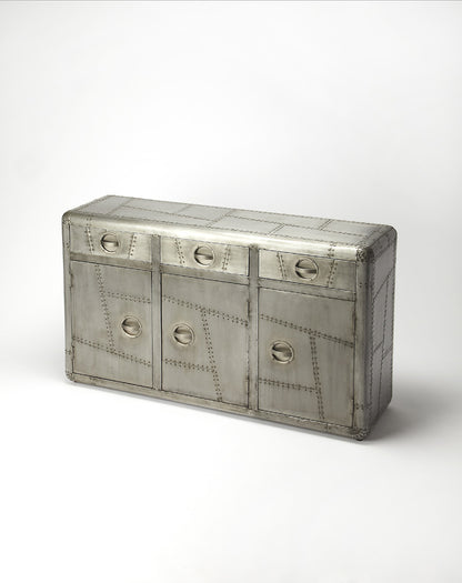 Butler Specialty Company - Midway Aviator - Midway 53 in. W Rectangular Metal Aviator Themed 3 Drawer 3 Door Console Cabinet, Silver - 5152330