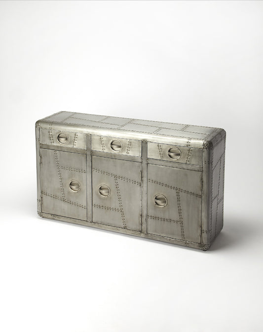 Butler Specialty Company - Midway Aviator - Midway 53 in. W Rectangular Metal Aviator Themed 3 Drawer 3 Door Console Cabinet, Silver - 5152330