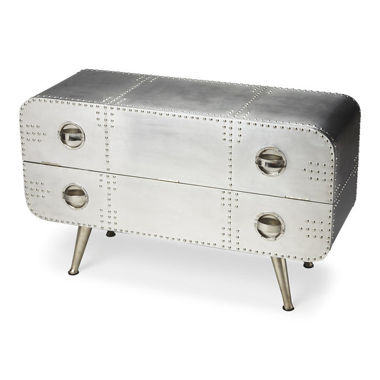 Butler Specialty Company - Midway Aviator - Midway 43 in. W Rectangular Metal & Wood 1 Drawer Aviator Themed Console/TV Chest, Silver - 2554025_CLOSEOUT