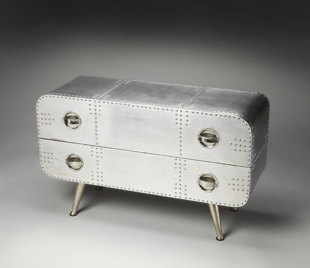 Butler Specialty Company - Midway Aviator - Midway 43 in. W Rectangular Metal & Wood 1 Drawer Aviator Themed Console/TV Chest, Silver - 2554025_CLOSEOUT
