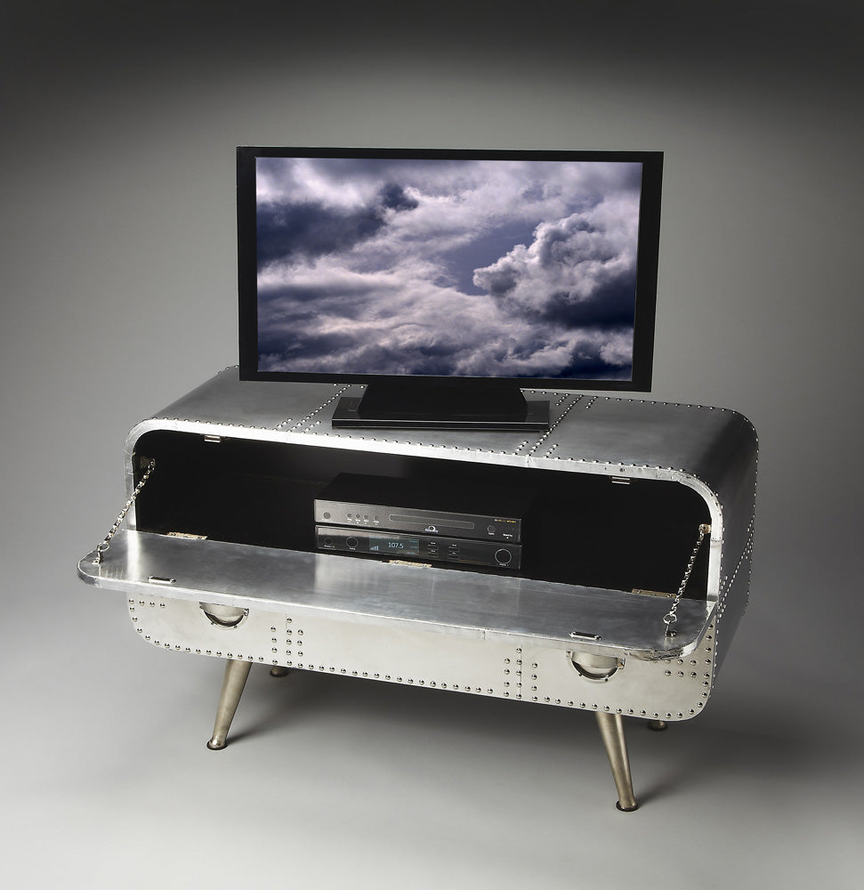Butler Specialty Company - Midway Aviator - Midway 43 in. W Rectangular Metal & Wood 1 Drawer Aviator Themed Console/TV Chest, Silver - 2554025_CLOSEOUT
