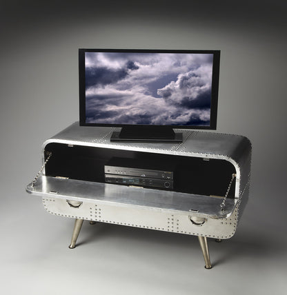 Butler Specialty Company - Midway Aviator - Midway 43 in. W Rectangular Metal & Wood 1 Drawer Aviator Themed Console/TV Chest, Silver - 2554025_CLOSEOUT
