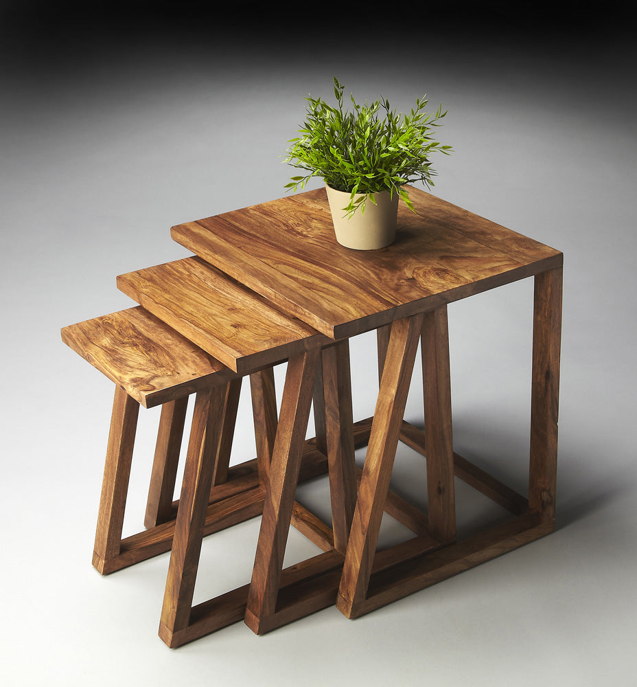 Butler Specialty Company - Mira Rectangular Set of 3 Modern Wood Nesting Tables, Light Brown - 2041140