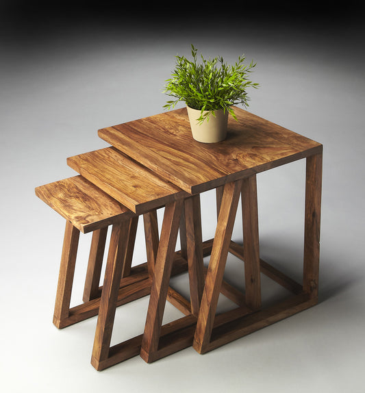 Butler Specialty Company - Mira Rectangular Set of 3 Modern Wood Nesting Tables, Light Brown - 2041140