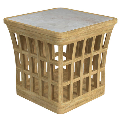 Butler Specialty Company - Monhegan Indoor/Outdoor 25.25 in. W Square Marble & Teak End Table, Light Brown - 5665436_CLOSEOUT