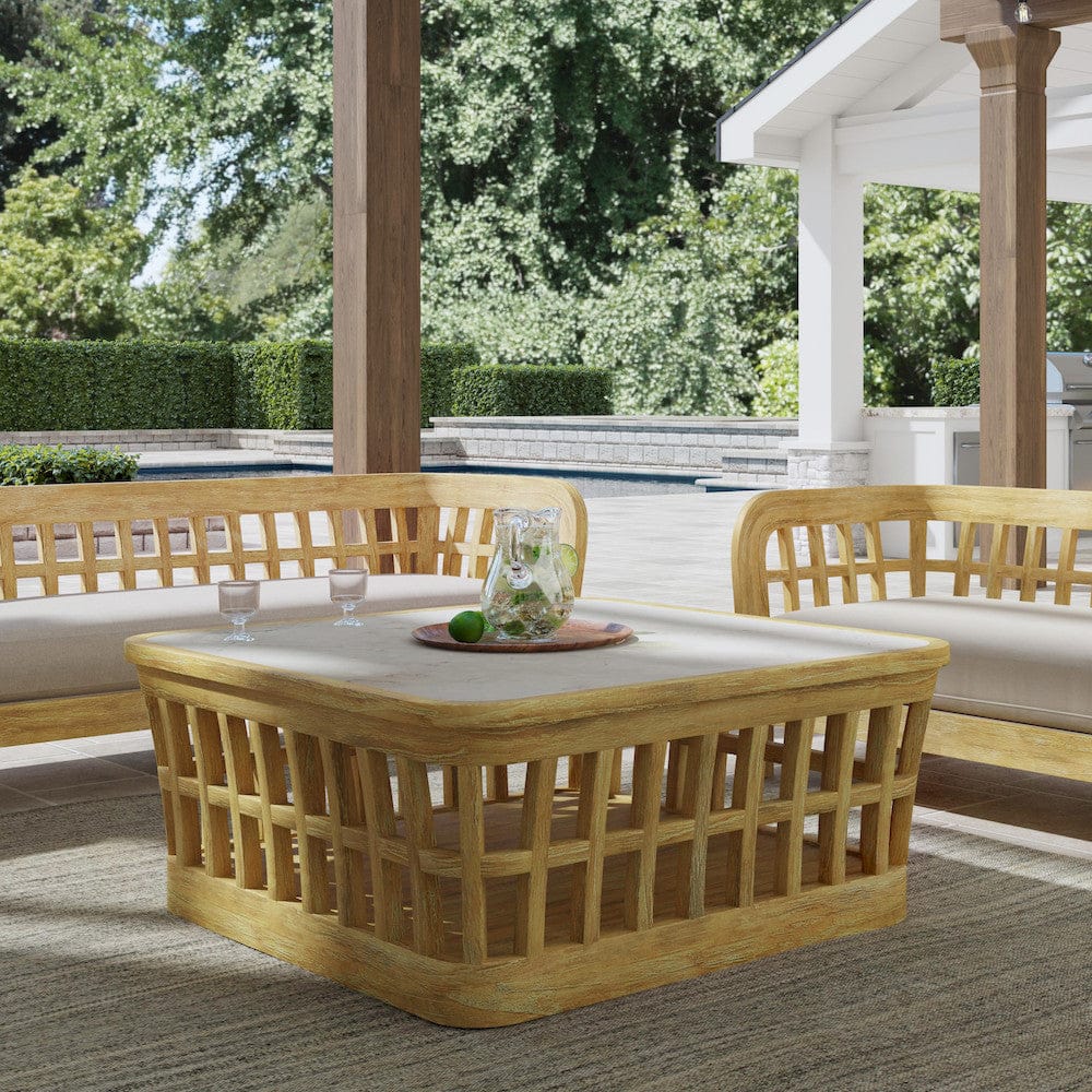 Butler Specialty Company - Monhegan Indoor/Outdoor 42.25 in. W Square Marble & Teak Coffee Table, Light Brown - 5666436_CLOSEOUT view 6