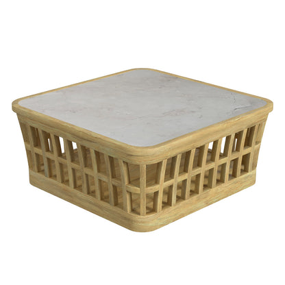 Butler Specialty Company - Monhegan Indoor/Outdoor 42.25 in. W Square Marble & Teak Coffee Table, Light Brown - 5666436_CLOSEOUT