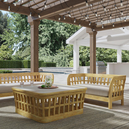 Butler Specialty Company - Monhegan Indoor/Outdoor 53 in. W Upholstered & Teak Loveseat, Light Brown - 5653436_CLOSEOUT