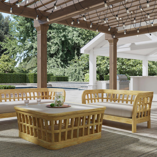 Butler Specialty Company - Monhegan Indoor/Outdoor 53 in. W Upholstered & Teak Loveseat, Light Brown - 5653436_CLOSEOUT