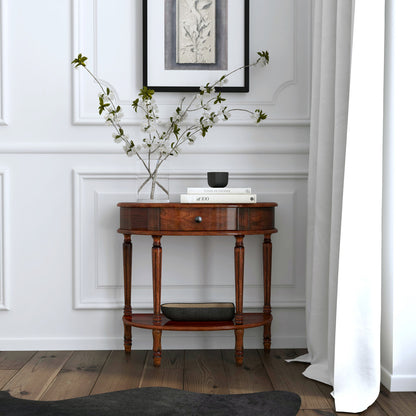 Butler Specialty Company - Mozart 31.5 in. W Demilune Hand Painted Wood 1 Drawer Console Table, Dark Brown - 667024