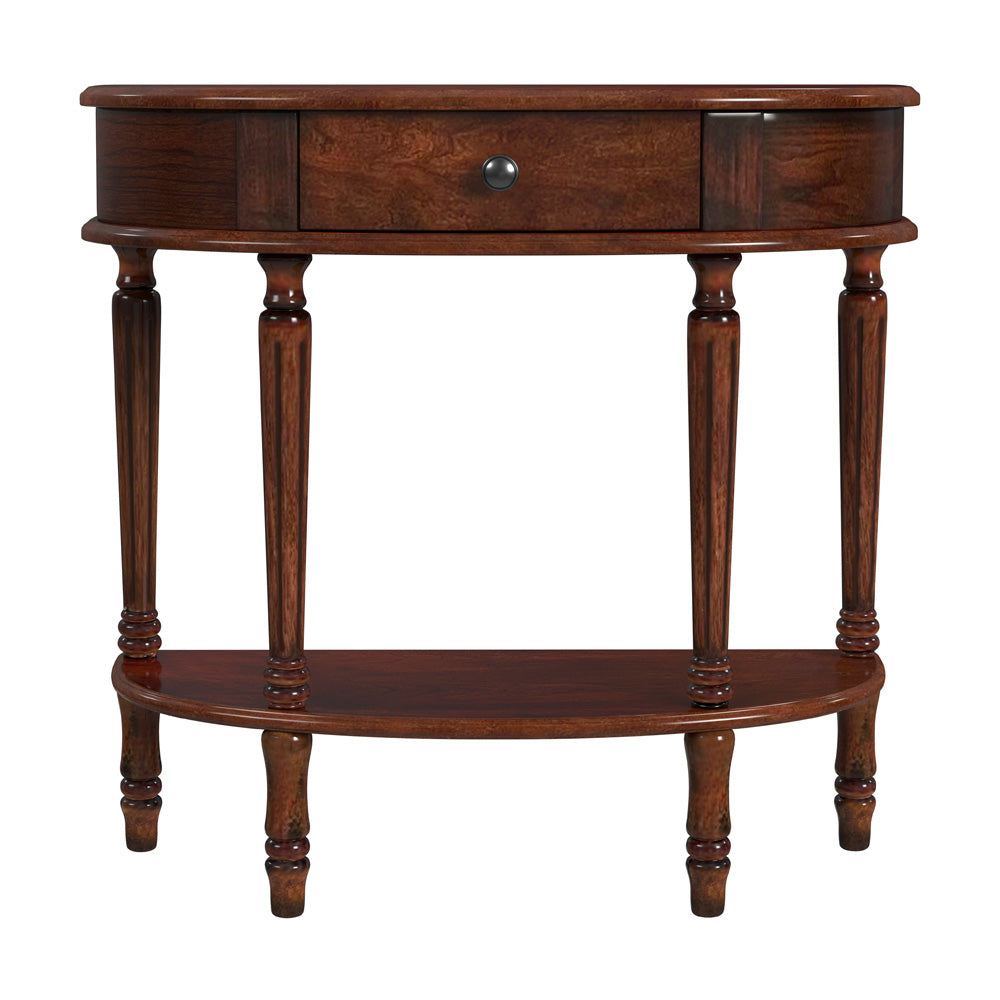 Butler Specialty Company - Mozart 31.5 in. W Demilune Hand Painted Wood 1 Drawer Console Table, Dark Brown - 667024
