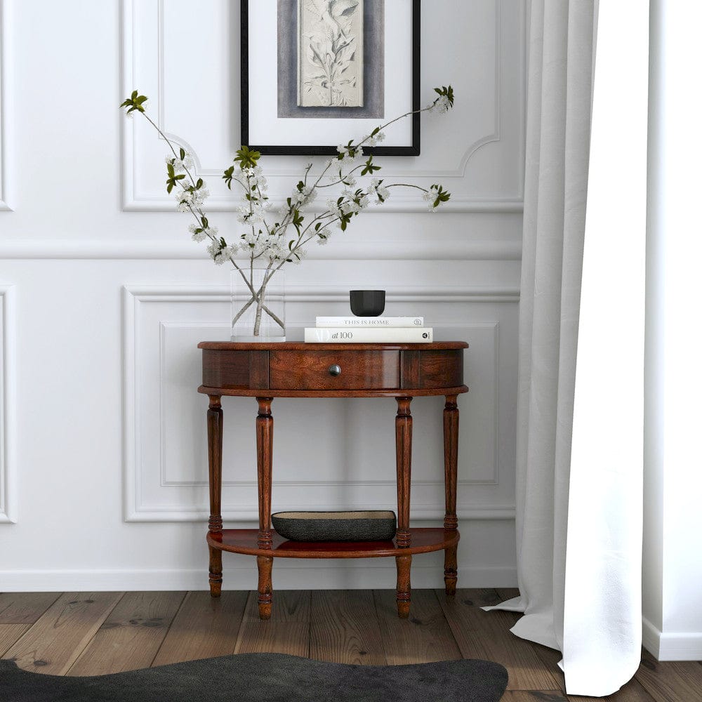Butler Specialty Company - Mozart 31.5 in. W Demilune Hand Painted Wood 1 Drawer Console Table, Dark Brown - 667024 view 4