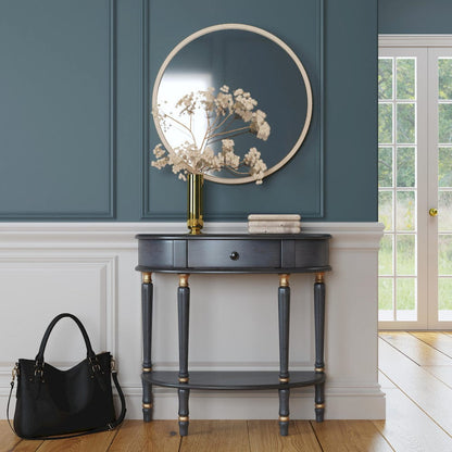 Butler Specialty Company - Mozart 31.5 in. W Demilune Wood Hand Painted 1 Drawer Console Table w Lower Open Shelf, Pastel Blue - 667483 view 6