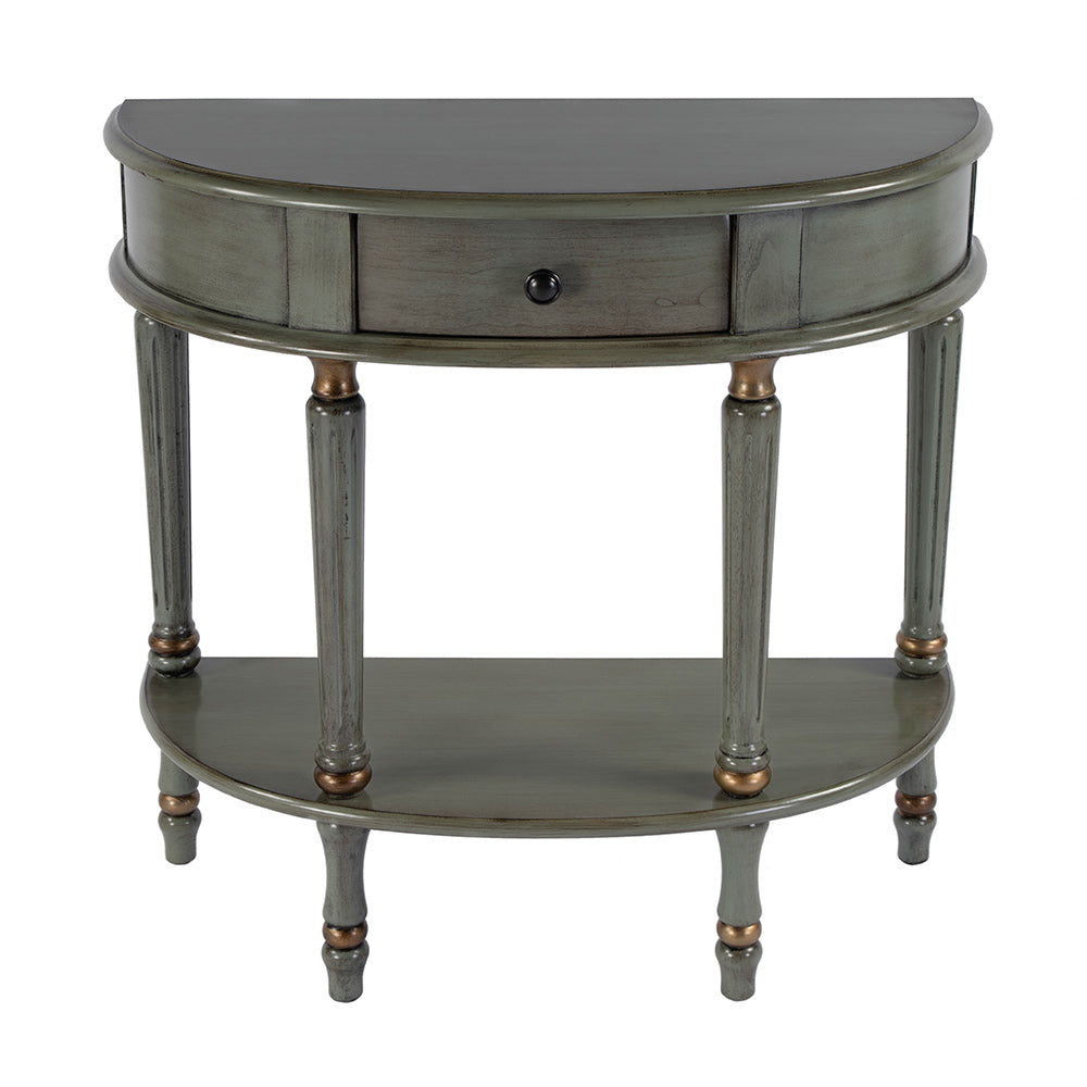 Butler Specialty Company - Mozart 31.5 in. W Demilune Wood Hand Painted 1 Drawer Console Table w Lower Open Shelf, Pastel Green - 667482 View 1