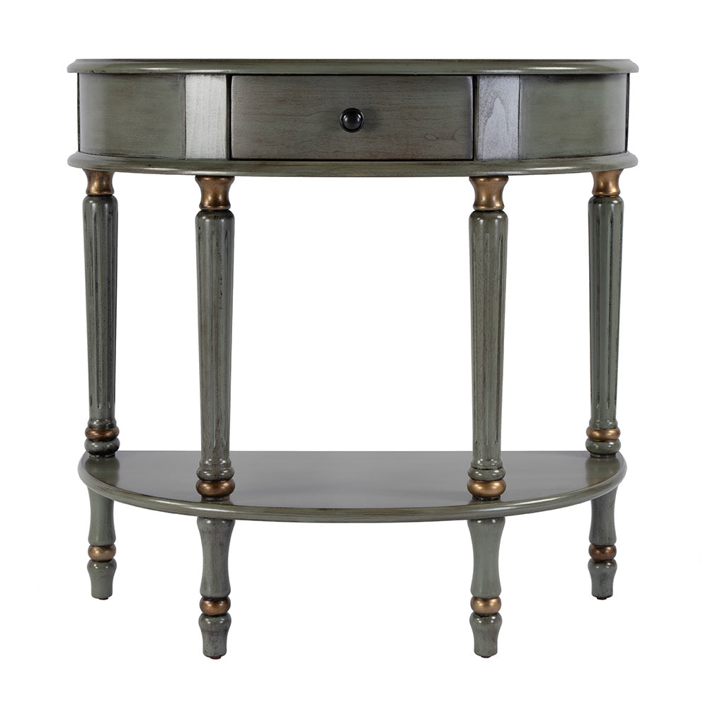 Butler Specialty Company - Mozart 31.5 in. W Demilune Wood Hand Painted 1 Drawer Console Table w Lower Open Shelf, Pastel Green - 667482 View 2