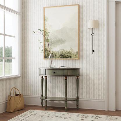 Butler Specialty Company - Mozart 31.5 in. W Demilune Wood Hand Painted 1 Drawer Console Table w Lower Open Shelf, Pastel Green - 667482 view 6
