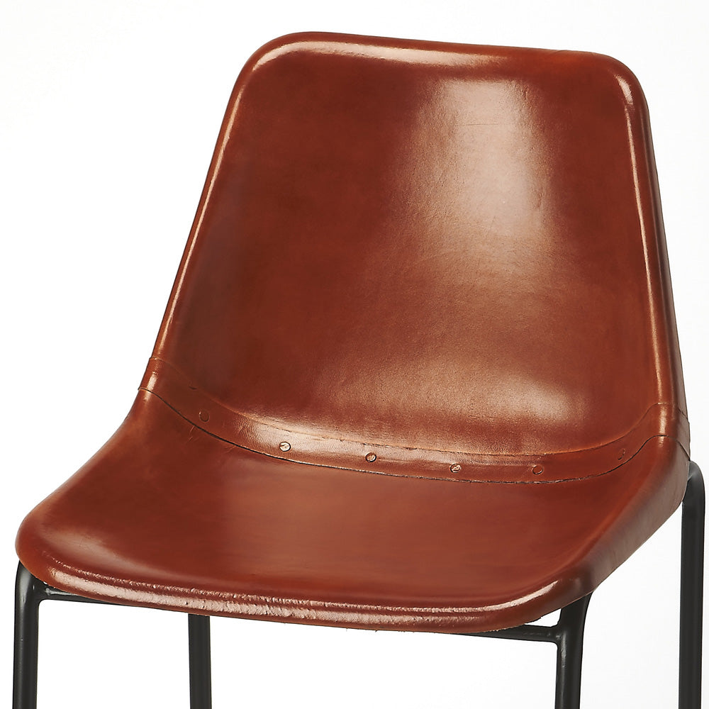 Butler Specialty Company - Myles 28 in. Seat Height Leather & Metal Bar Height Stool with Back & Footrest, Medium Brown - 4348344_CLOSEOUT