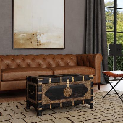 Butler Specialty Company - Artifacts - Nador 32 in. W Rectangular Hand-Painted Wood & Brass Inlay Storage Trunk Coffee Table, Brown - 3365451
