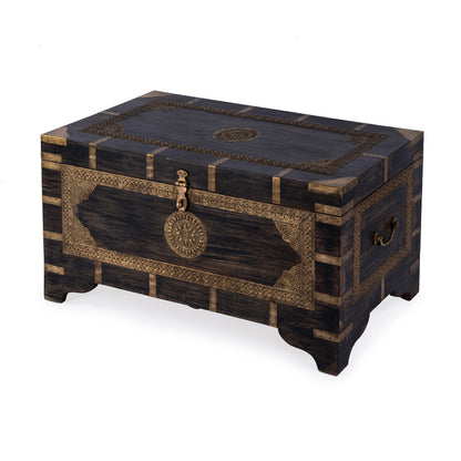 Butler Specialty Company - Artifacts - Nador 32 in. W Rectangular Hand-Painted Wood & Brass Inlay Storage Trunk Coffee Table, Brown - 3365451