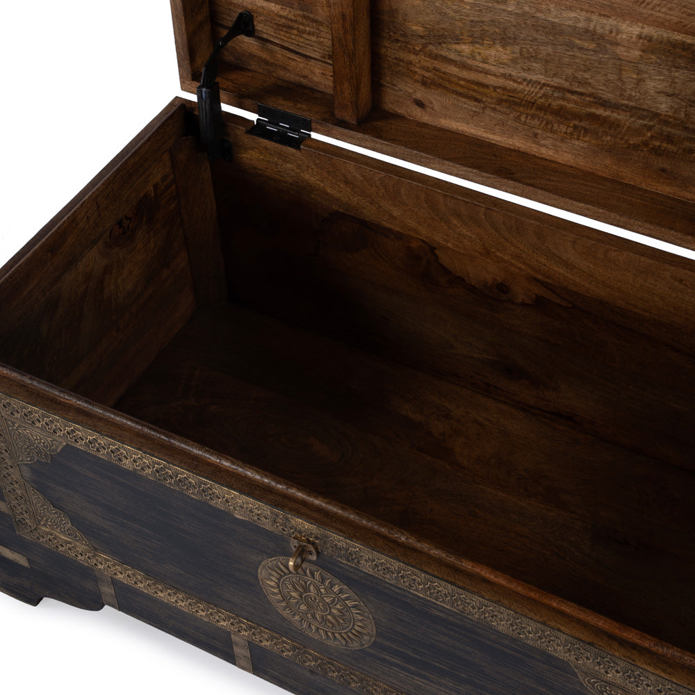 Butler Specialty Company - Artifacts - Nador 32 in. W Rectangular Hand-Painted Wood & Brass Inlay Storage Trunk Coffee Table, Brown - 3365451