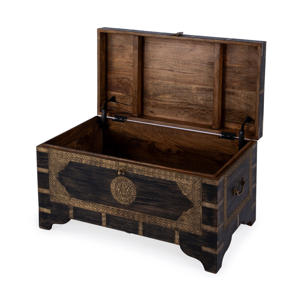 Butler Specialty Company - Artifacts - Nador 32 in. W Rectangular Hand-Painted Wood & Brass Inlay Storage Trunk Coffee Table, Brown - 3365451