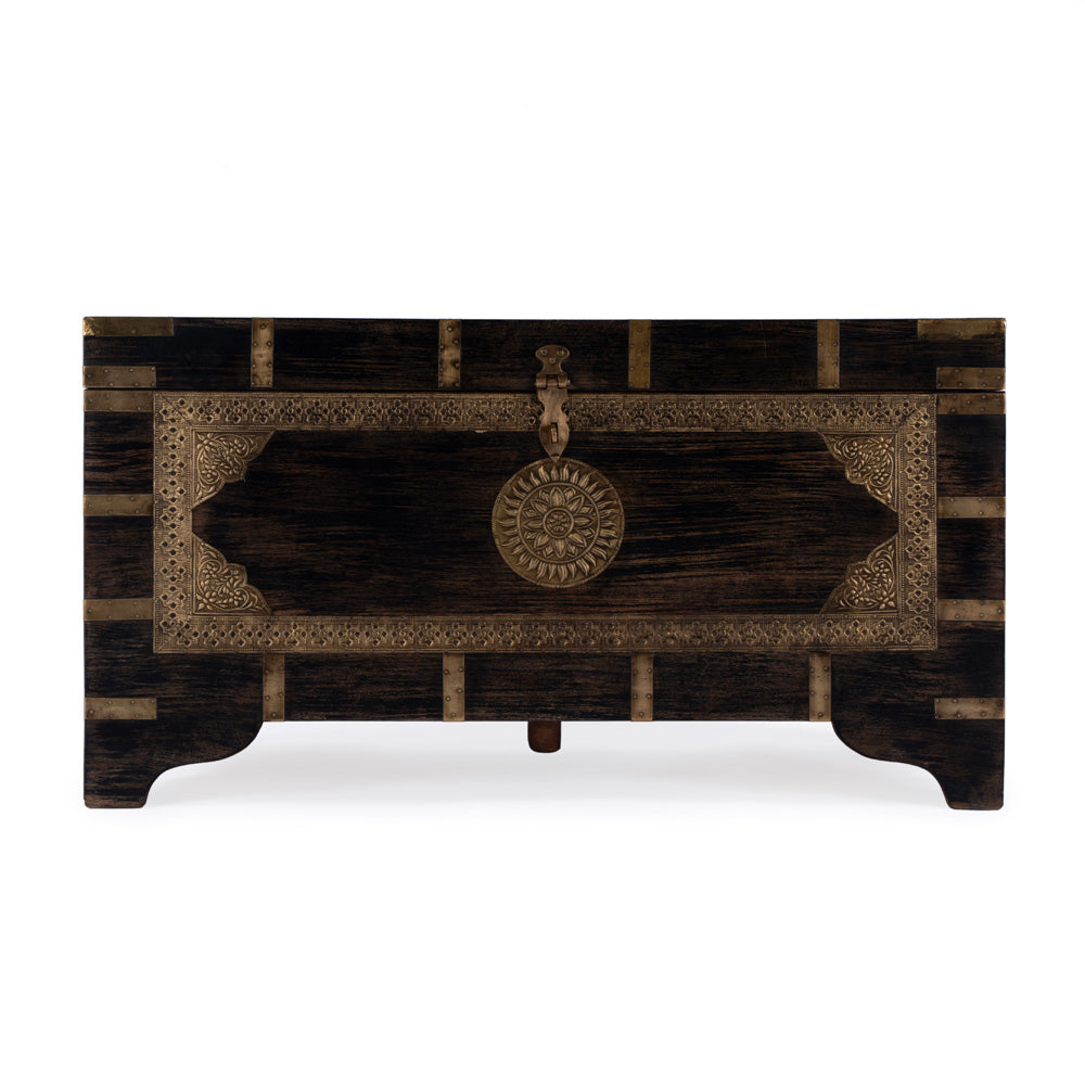 Butler Specialty Company - Artifacts - Nador 32 in. W Rectangular Hand-Painted Wood & Brass Inlay Storage Trunk Coffee Table, Brown - 3365451