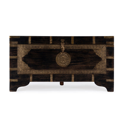 Butler Specialty Company - Artifacts - Nador 32 in. W Rectangular Hand-Painted Wood & Brass Inlay Storage Trunk Coffee Table, Brown - 3365451