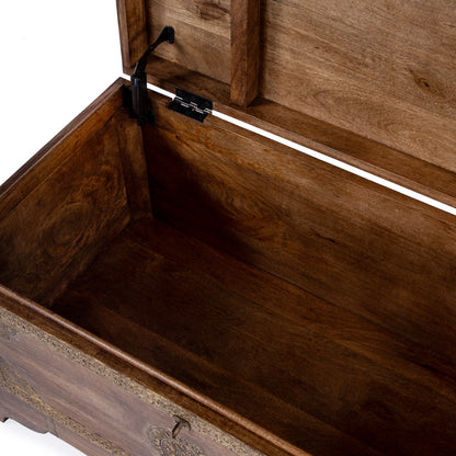 Butler Specialty Company - Artifacts - Nador 32 in. W Rectangular Hand-Painted Wood & Brass Inlay Storage Trunk Coffee Table, Light Brown - 3365118