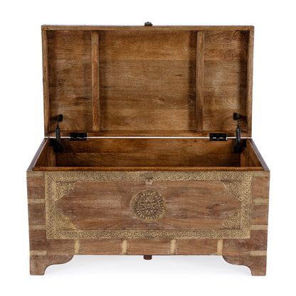 Butler Specialty Company - Artifacts - Nador 32 in. W Rectangular Hand-Painted Wood & Brass Inlay Storage Trunk Coffee Table, Light Brown - 3365118
