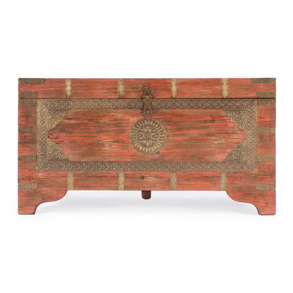 Butler Specialty Company - Artifacts - Nador 32 in. W Rectangular Hand-Painted Wood & Brass Inlay Storage Trunk Coffee Table, Pink - 3365216