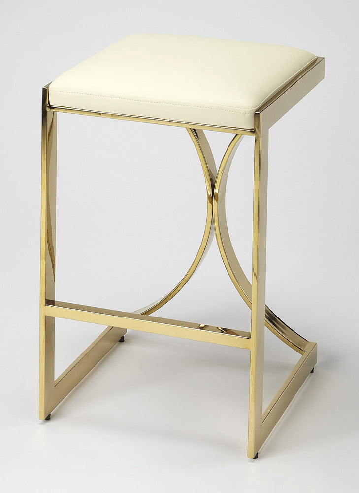 Butler Specialty Company - Natalya 24 in. Seat Height Faux Leather & Metal Backless Counter Height Stool with Footrest, Gold - 4463402