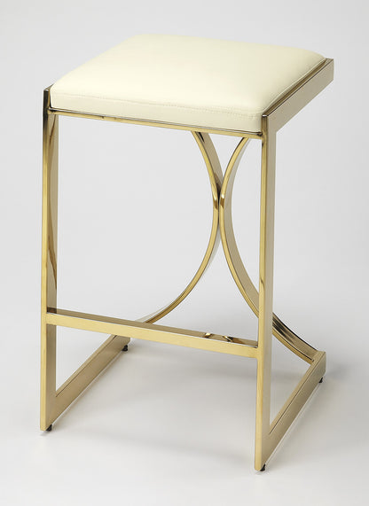 Butler Specialty Company - Natalya 24 in. Seat Height Faux Leather & Metal Backless Counter Height Stool with Footrest, Gold - 4463402