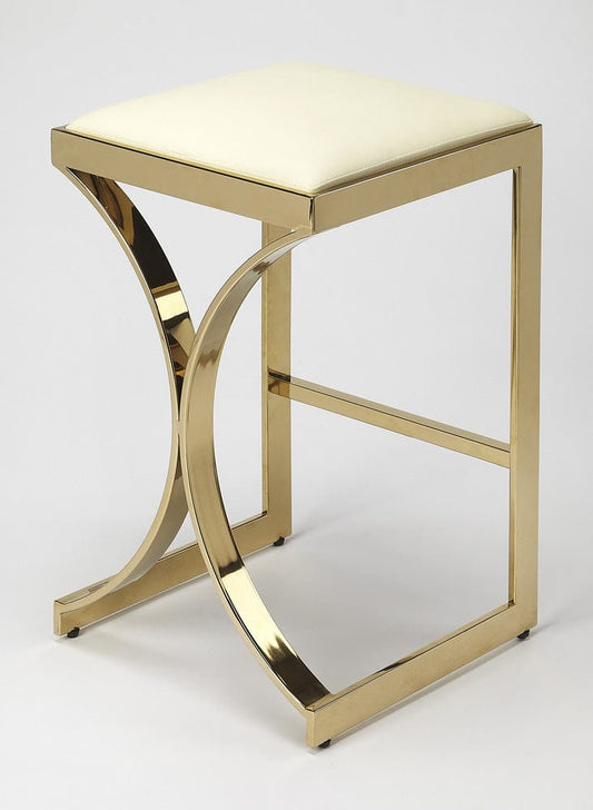 Butler Specialty Company - Natalya 24 in. Seat Height Faux Leather & Metal Backless Counter Height Stool with Footrest, Gold - 4463402
