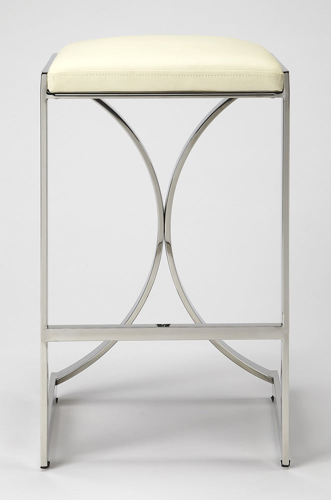 Butler Specialty Company - Natalya 24 in. Seat Height Faux Leather & Metal Backless Counter Height Stool with Footrest, Silver - 4463220
