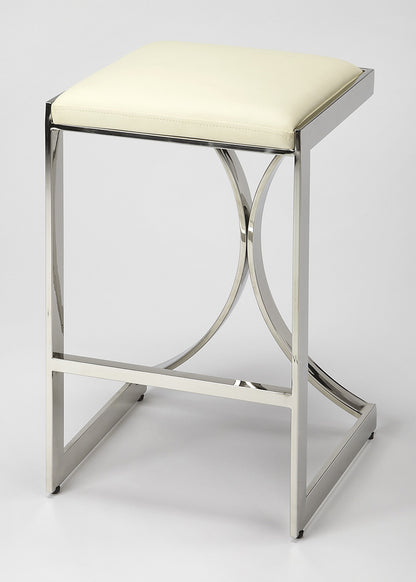 Butler Specialty Company - Natalya 24 in. Seat Height Faux Leather & Metal Backless Counter Height Stool with Footrest, Silver - 4463220