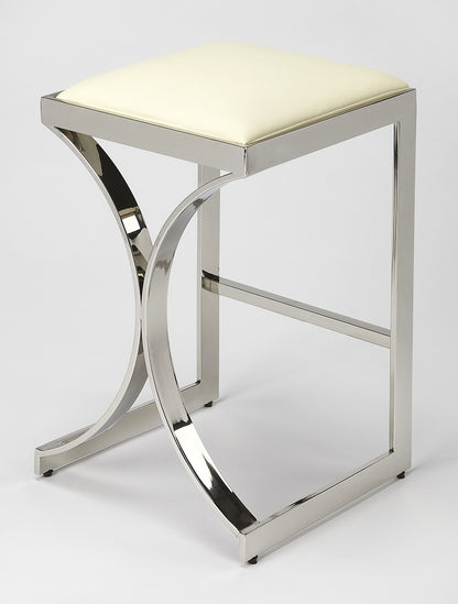 Butler Specialty Company - Natalya 24 in. Seat Height Faux Leather & Metal Backless Counter Height Stool with Footrest, Silver - 4463220
