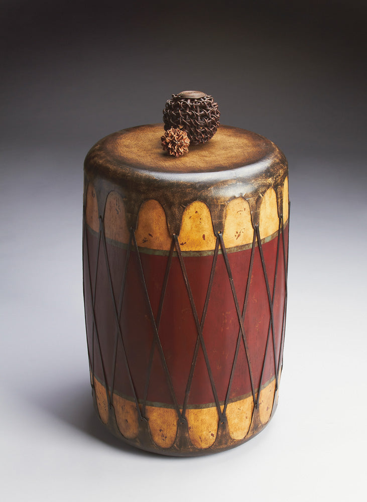 Butler Specialty Company - Navajo 18 in. W Round Leather & Wood Drum Side Table, Multi-Color - 2199120