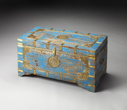 Butler Specialty Company - Artifacts - Neela 31.5 in. W Rectangular Painted Wood & Brass Inlay Storage Trunk, Blue - 3387290