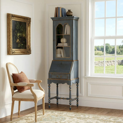 Butler Specialty Company - Newlark 20 in. W Rectangular Wood and Glass Traditional 2 Drawer 1 Door Secretary, Pastel Blue - 4364483 view 4