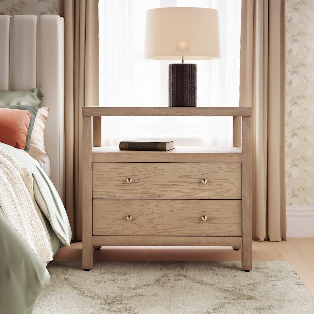 Butler Specialty Company - Nora 28 in. W Rectangular 2 Drawer Wide Nightstand w Open Shelf, Light Brown - 5732492 view 5