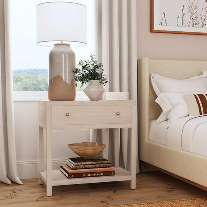Butler Specialty Company - Nora 30 in. W Rectangular Wood 1 Drawer Wide Nightstand w Lower Open Shelf, Taupe - 5943450 View 6