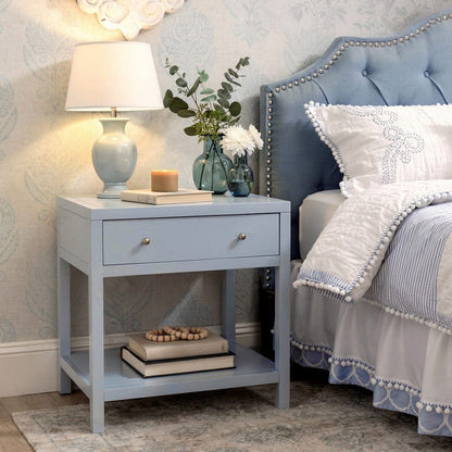 Butler Specialty Company - Nora 30 in. W Rectangular Wood 1 Drawer Wide Nightstand with Lower Open Shelf, Light Blue - 5943522 view 2
