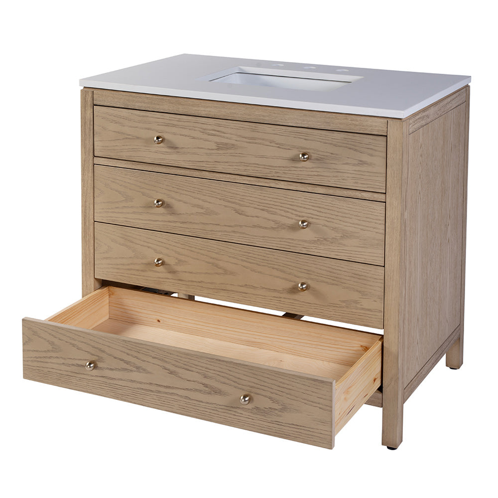 Butler Specialty Company - Nora 36 in. W Quartz and Wood Single Sink 3 Drawer Bathroom Vanity Set, Light Brown - 5958492 View 2