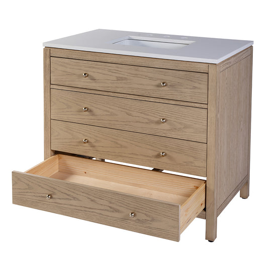 Butler Specialty Company - Nora 36 in. W Quartz and Wood Single Sink 3 Drawer Bathroom Vanity Set, Light Brown - 5958492 View 2