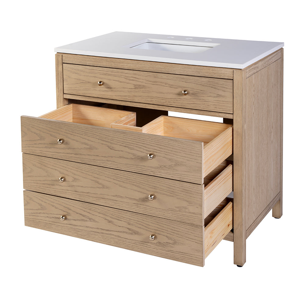 Butler Specialty Company - Nora 36 in. W Quartz and Wood Single Sink 3 Drawer Bathroom Vanity Set, Light Brown - 5958492 View 3