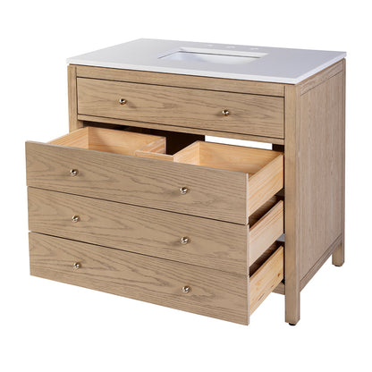 Butler Specialty Company - Nora 36 in. W Quartz and Wood Single Sink 3 Drawer Bathroom Vanity Set, Light Brown - 5958492 View 3