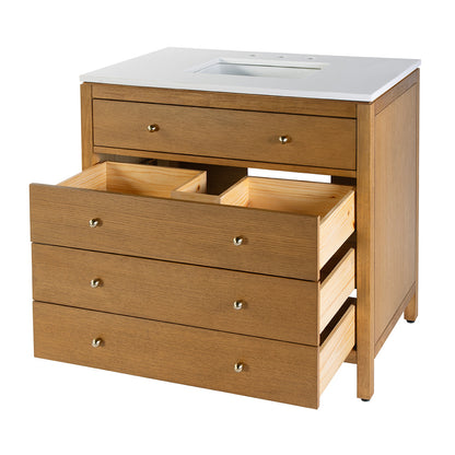Butler Specialty Company - Nora 36 in. W Quartz and Wood Single Sink 3 Drawer Bathroom Vanity Set, Natural - 5958452 View 2